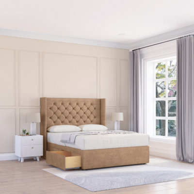 Sloomy 6Ft Dior Naples Sand Memory Foam Bed Set With No Drawers Mattress & 54" Wingback HeadboardSuper King from B&Q