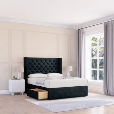 Sloomy 4Ft Dior Naples Black Memory Foam Bed Set With No Drawers Mattress & 54" Wingback HeadboardSmall Double from B&Q