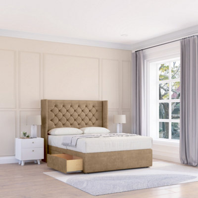 Sloomy 5Ft Dior Naples Mink Memory Foam Bed Set With No Drawers Mattress & 54" Wingback HeadboardKing from B&Q