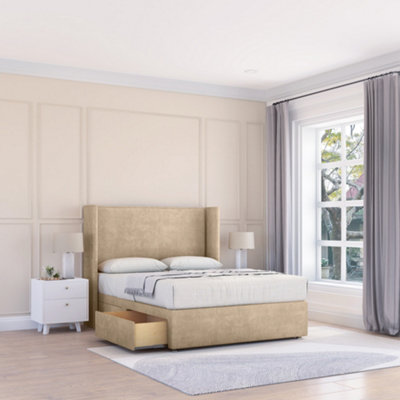 Sloomy 5Ft Devonshire Coniston Almond Memory Foam Bed Set With 2 DrawersMattress & 54" Wingback HeadboardKing from B&Q