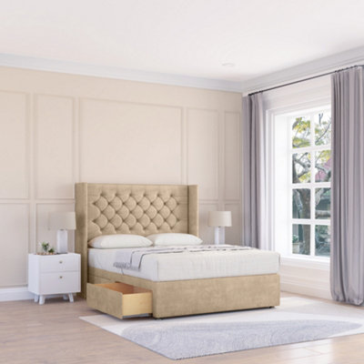 Sloomy 6Ft Dior Coniston Almond Memory Foam Bed Set With 2 DrawersMattress & 54" Wingback HeadboardSuper King from B&Q