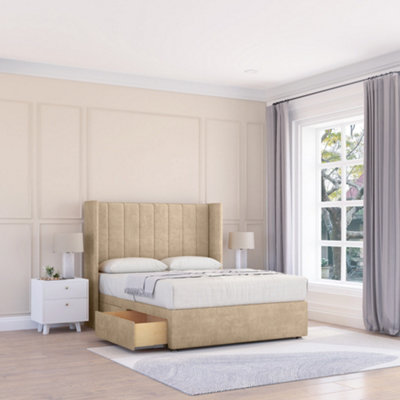 Sloomy 5Ft Falcon Coniston Almond Memory Foam Bed Set With 2 DrawersMattress & 54" Wingback HeadboardKing from B&Q