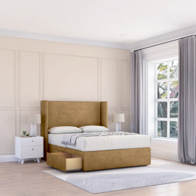 Sloomy 5Ft Devonshire Plush Mink Memory Foam Bed Set With 2 DrawersMattress & 54" Wingback HeadboardKing from B&Q