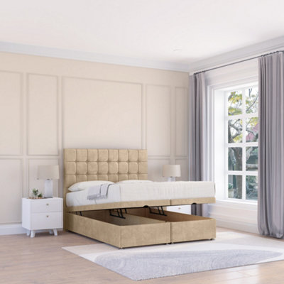 Sloomy Alabama Almond Coniston 2Ft6 Ottoman Bed End Opening With Sprung Memory Mattress & 26" Headboard-Small Single from B&Q