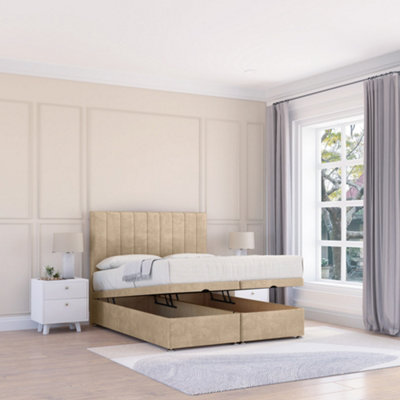 Sloomy Kansas Almond Coniston 3Ft Ottoman Bed End Opening With Sprung Memory Mattress & 26" Headboard-Single from B&Q
