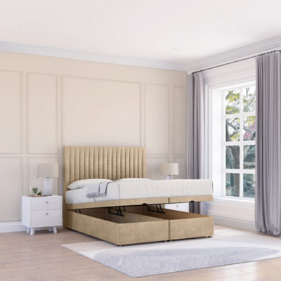 Sloomy Manhattan Almond Coniston 5Ft Ottoman Bed End Opening With Sprung Memory Mattress & 26" Headboard-King from B&Q