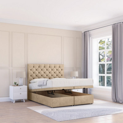 Sloomy Mayfair Almond Coniston 5Ft Ottoman Bed End Opening With Sprung Memory Mattress & 26" Headboard-King from B&Q