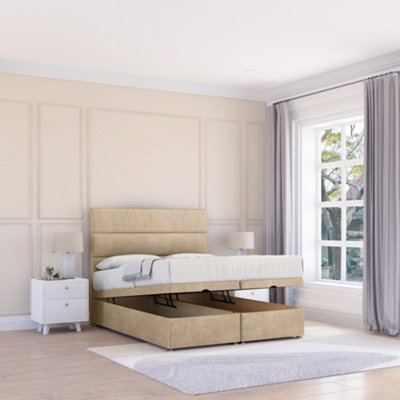 Sloomy Texas Almond Coniston 5Ft Ottoman Bed End Opening With Sprung Memory Mattress & 26" Headboard-King from B&Q