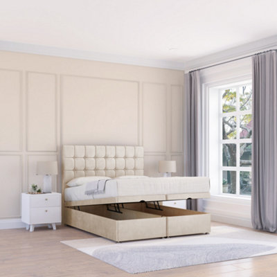 Sloomy Alabama Cream Plush 3Ft Ottoman Bed End Opening With Sprung Memory Mattress & 26" Headboard-Single from B&Q