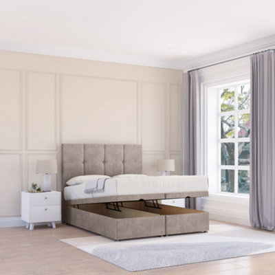 Sloomy Jasmine Pebble Plush 4Ft Ottoman Bed End Opening With Sprung Memory Mattress & 26" Headboard-Small Double from B&Q