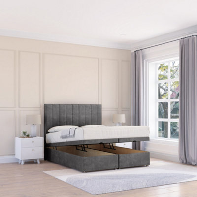 Sloomy Kansas Steel Plush 5Ft Ottoman Bed End Opening With Sprung Memory Mattress & 26" Headboard-King from B&Q