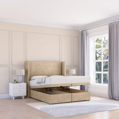 Sloomy Devonshire Almond Conistan 2Ft6 Ottoman Bed End Opening With Sprung Memory Mattress & 54" Headboard-Small Single from B&Q