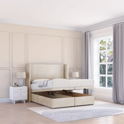 Sloomy Devonshire Cream Plush 2Ft6 Ottoman Bed End Opening With Sprung Memory Mattress & 54" Headboard-Small Single from B&Q