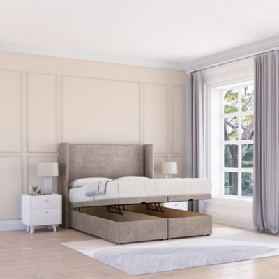 Sloomy Devonshire Pebble Plush 3Ft Ottoman Bed End Opening With Sprung Memory Mattress & 54" Headboard-Single from B&Q