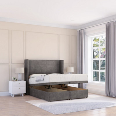 Sloomy Devonshire Slate Naples 6Ft Ottoman Bed End Opening With Sprung Memory Mattress & 54" Headboard-Super King from B&Q