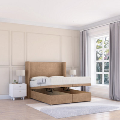 Sloomy Devonshire Sand Naples 5Ft Ottoman Bed End Opening With Sprung Memory Mattress & 54" Headboard-King from B&Q