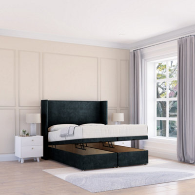 Sloomy Devonshire Black Naples 4Ft6 Ottoman Bed End Opening With Sprung Memory Mattress & 54" Headboard-Double from B&Q