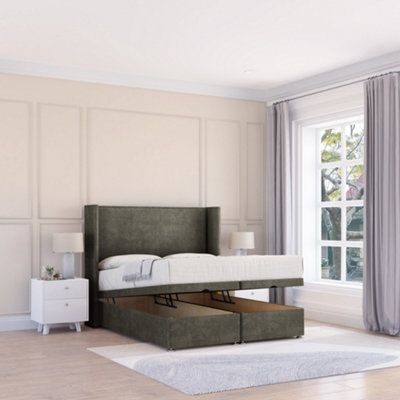 Sloomy Devonshire Pewter Dumfries 6Ft Ottoman Bed End Opening With Sprung Memory Mattress & 54" Headboard-Super King from B&Q