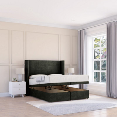 Sloomy Devonshire Graphite Dumfries 6Ft Ottoman Bed End Opening With Sprung Memory Mattress & 54" Headboard-Super King from B&Q
