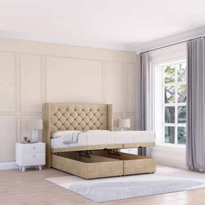 Sloomy Dior Almond Conistan 5Ft Ottoman Bed End Opening With Sprung Memory Mattress & 54" Headboard-King from B&Q