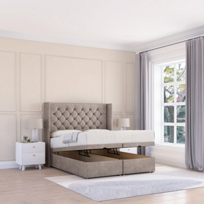 Sloomy Dior Pebble Plush 4Ft Ottoman Bed End Opening With Sprung Memory Mattress & 54" Headboard-Small Double