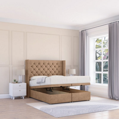 Sloomy Dior Sand Naples 3Ft Ottoman Bed End Opening With Sprung Memory Mattress & 54" Headboard-Single from B&Q