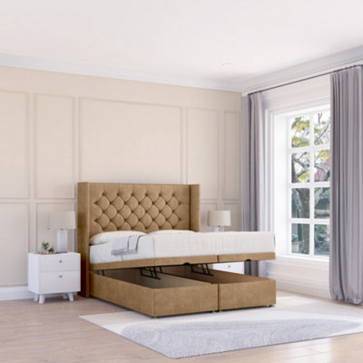 Sloomy Dior Latte Dumfries 5Ft Ottoman Bed End Opening With Sprung Memory Mattress & 54" Headboard-King from B&Q