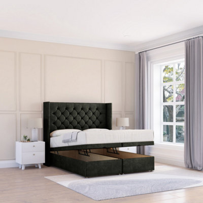 Sloomy Dior Graphite Dumfries 6Ft Ottoman Bed End Opening With Sprung Memory Mattress & 54" Headboard-Super King from B&Q
