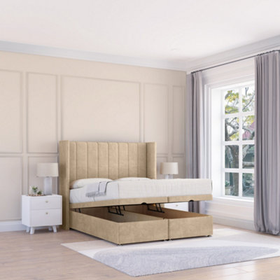 Sloomy Falcon Almond Conistan 6Ft Ottoman Bed End Opening With Sprung Memory Mattress & 54" Headboard-Super King from B&Q