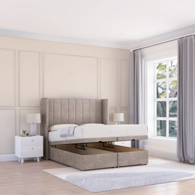 Sloomy Falcon Pebble Plush 6Ft Ottoman Bed End Opening With Sprung Memory Mattress & 54" Headboard-Super King from B&Q