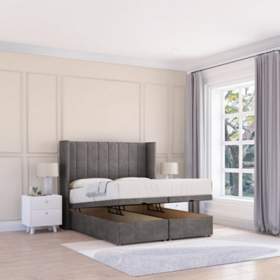 Sloomy Falcon Slate Naples 6Ft Ottoman Bed End Opening With Sprung Memory Mattress & 54" Headboard-Super King from B&Q