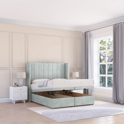 Sloomy Falcon Silver Naples 4Ft Ottoman Bed End Opening With Sprung Memory Mattress & 54" Headboard-Small Double from B&Q