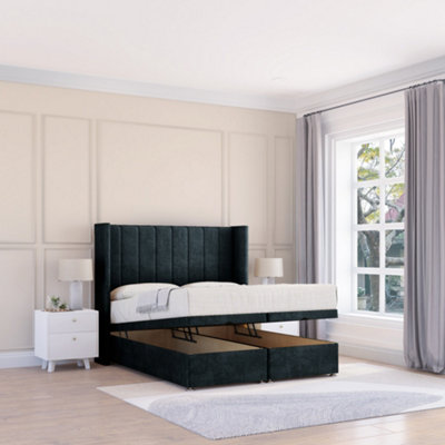 Sloomy Falcon Black Naples 5Ft Ottoman Bed End Opening With Sprung Memory Mattress & 54" Headboard-King from B&Q