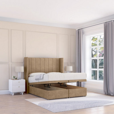 Sloomy Falcon Mink Naples 5Ft Ottoman Bed End Opening With Sprung Memory Mattress & 54" Headboard-King from B&Q