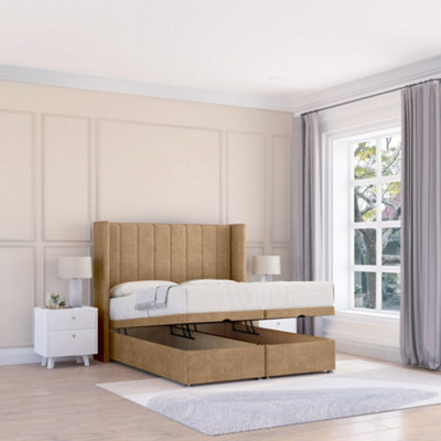 Sloomy Falcon Latte Dumfries 4Ft6 Ottoman Bed End Opening With Sprung Memory Mattress & 54" Headboard-Double from B&Q