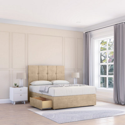 Sloomy 4Ft Jasmine Coniston Almond Memory Foam Bed Set With No Drawers Mattress & 26" HeadboardSmall Double from B&Q