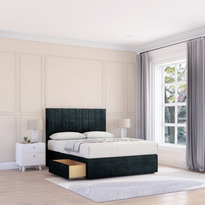 Sloomy 4Ft6 Kansas Naples Black Memory Foam Bed Set With 2 DrawersMattress & 26" HeadboardDouble from B&Q