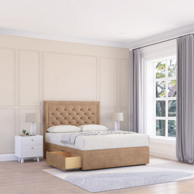Sloomy 6Ft Montana Naples Sand Memory Foam Bed Set With 2 DrawersMattress & 26" HeadboardSuper King from B&Q