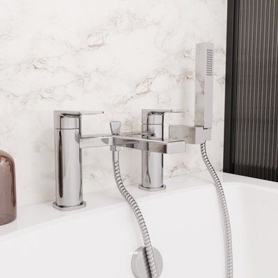 Nes Home Modern Deck Mounted Chrome Bath Shower Mixer Tap With Shower Handset from B&Q