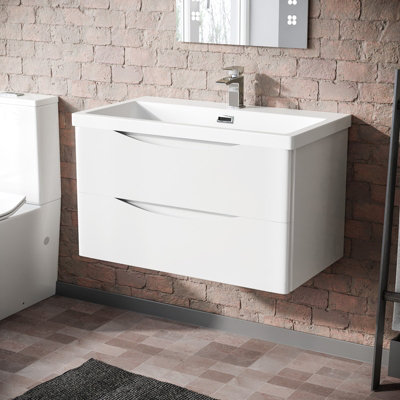 Nes Home Modern 800mm White Wall Hung Basin Sink Vanity With Storage Drawers from B&Q