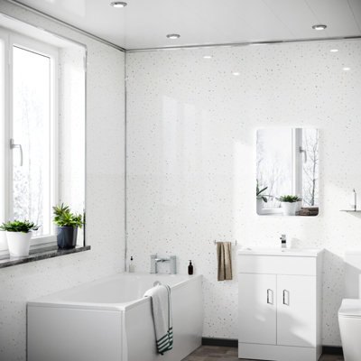 Nes Home Pvc Wall Panel White Galaxy Cladding 250mm X 2700mm X 5mm (Pack Of 4) from B&Q