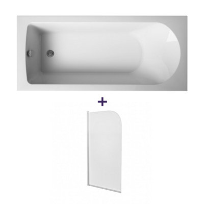 Nes Home Kaif 1800mm X 800mm Round Single Ended Bath & Leg Set White With Bath Screen from B&Q