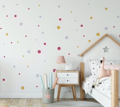 B&Q -  Mustard Pink Shades Polka Dot Wall Stickers