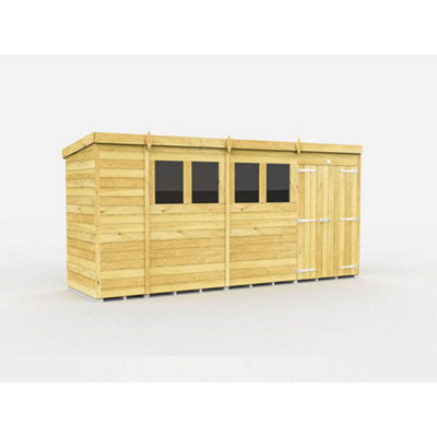 Diy Sheds 14X4 Pent ShedDouble Door With Windows from B&Q