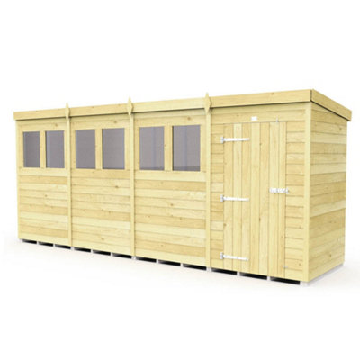 Diy Sheds 16X4 Pent Shed - Single Door With Windows