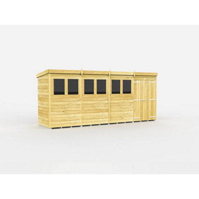 Diy Sheds 16X4 Pent Shed - Double Door With Windows