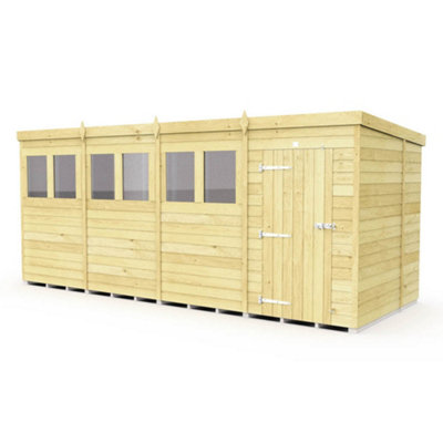 Diy Sheds 16X6 Pent Shed - Single Door With Windows