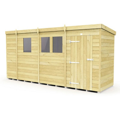 Diy Sheds 13X4 Pent Shed - Single Door With Windows