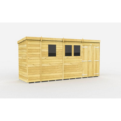 Diy Sheds 13X4 Pent Shed - Double Door With Windows