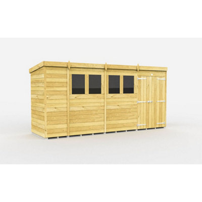 Diy Sheds 15X4 Pent ShedDouble Door With Windows from B&Q